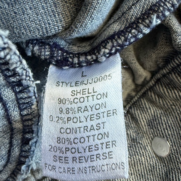 Oli & Hali Womens Denim Hooded Sweatshirt Jacket Button Cropped Layered Boho L - Picture 7 of 8